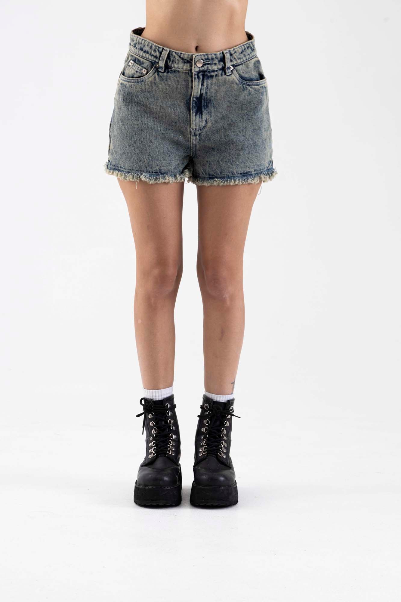 Black Acid Denim Short