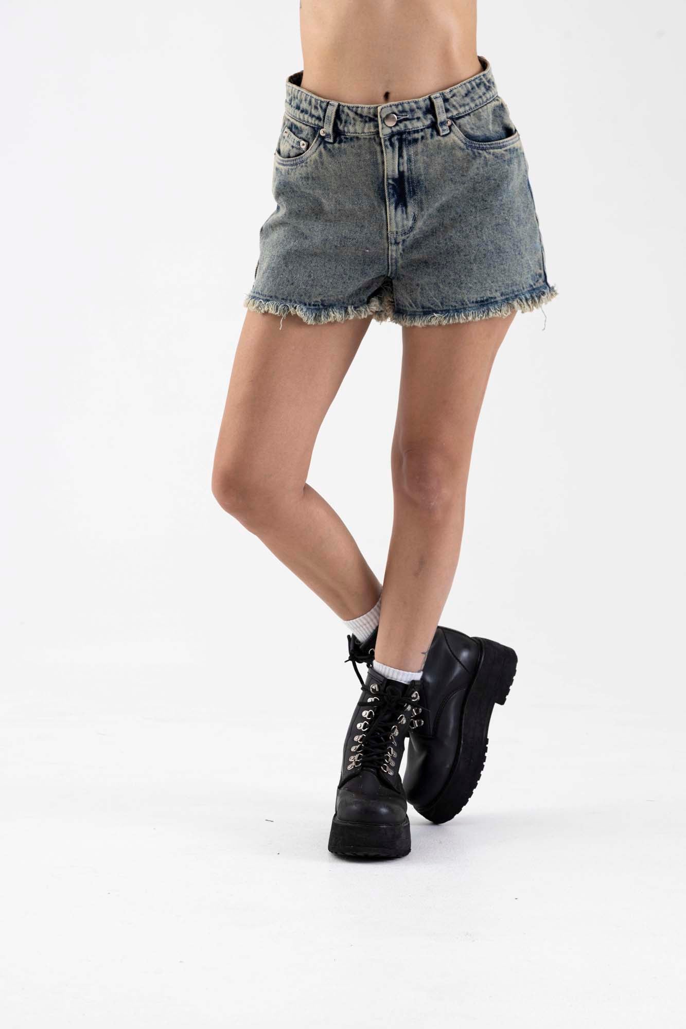 Black Acid Denim Short