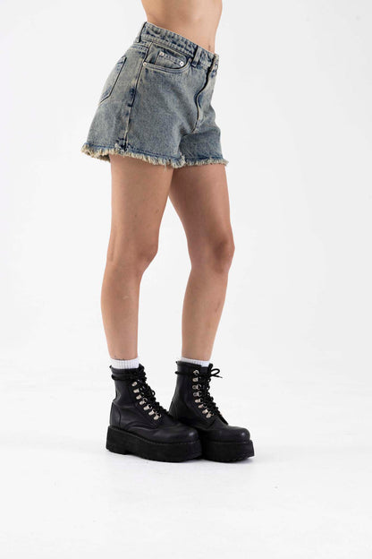 Black Acid Denim Short