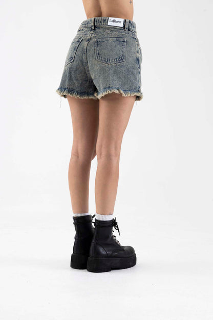 Black Acid Denim Short