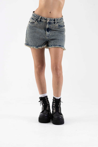 Black Acid Denim Short