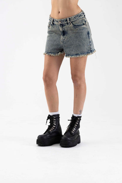 Black Acid Denim Short